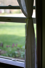 looking out an open window